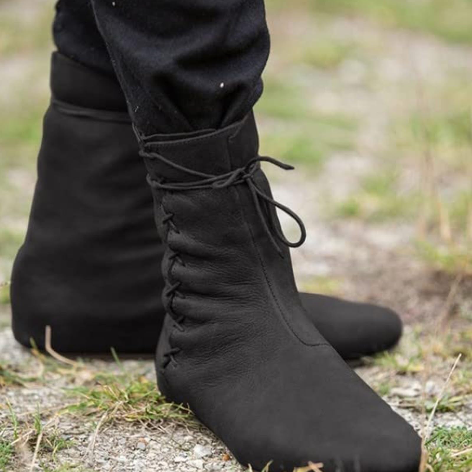 Generisch Stivali medievali rinascimentali, medievali, da uomo, da donna, da cavaliere, stile retrò, morbidi, comodi da cowboy, in pelle PU, con lacci, antiscivolo