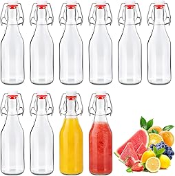 SanRes Lot de 10 Bouteille en Verre avec Bouchon Mécanique 250ml, Bouteille en Verre avec Bouchon,Bouteille Vide Verre pour le Stockage de Bière,Vinaigre,Jus de Fruits,Sirop
