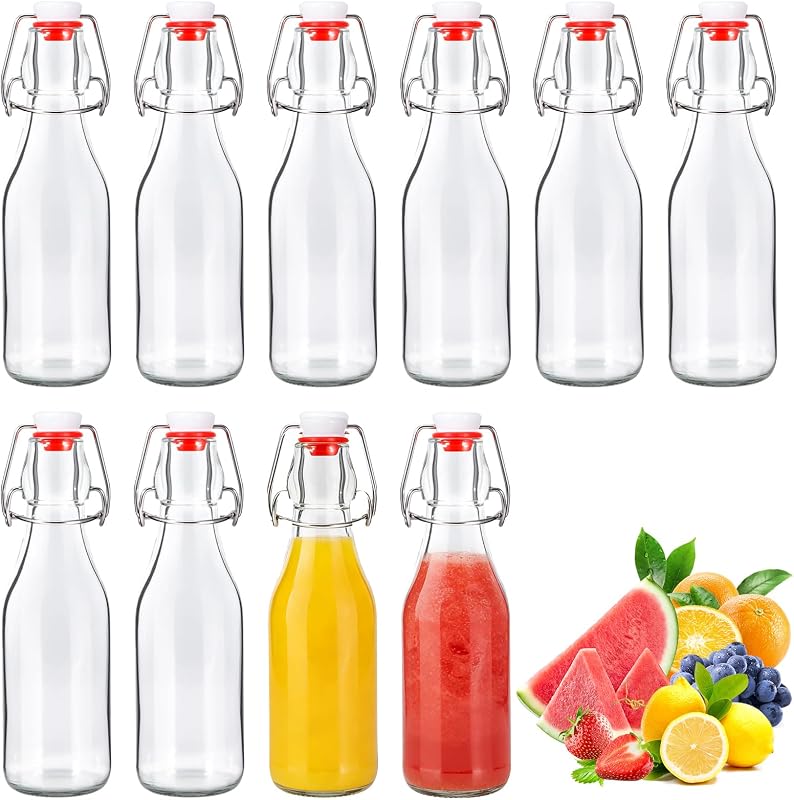 SanRes Lot de 10 Bouteille en Verre avec Bouchon Mécanique 250ml, Bouteille en Verre avec Bouchon,Bouteille Vide Verre pour le Stockage de Bière,Vinaigre,Jus de Fruits,Sirop