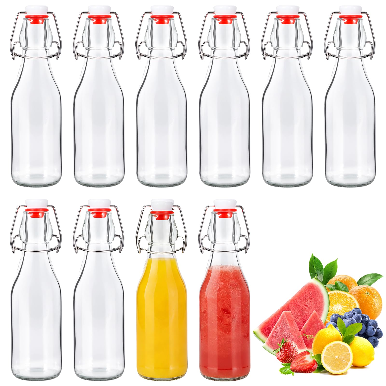 Lot de 10 Bouteille en Verre avec Bouchon Mécanique 250ml, Bouteille en Verre avec Bouchon,Bouteille Vide Verre pour le Stockage de Bière,Vinaigre,Jus de Fruits,Sirop