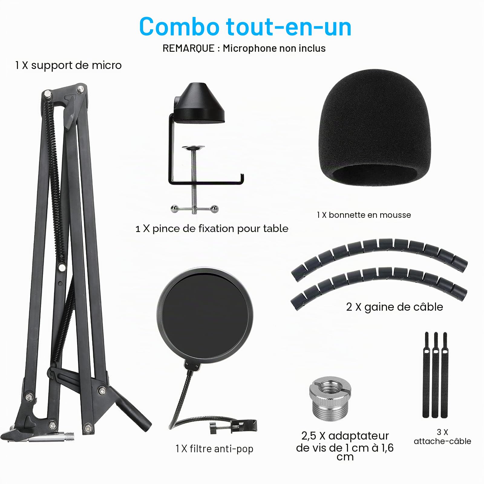YOUSHARES Support Professionnel Réglable pour Blue Yeti avec Filtre Antipop, Perche Micro et Pince de Table Mise à Jour Compatible avec Microphone Yeti