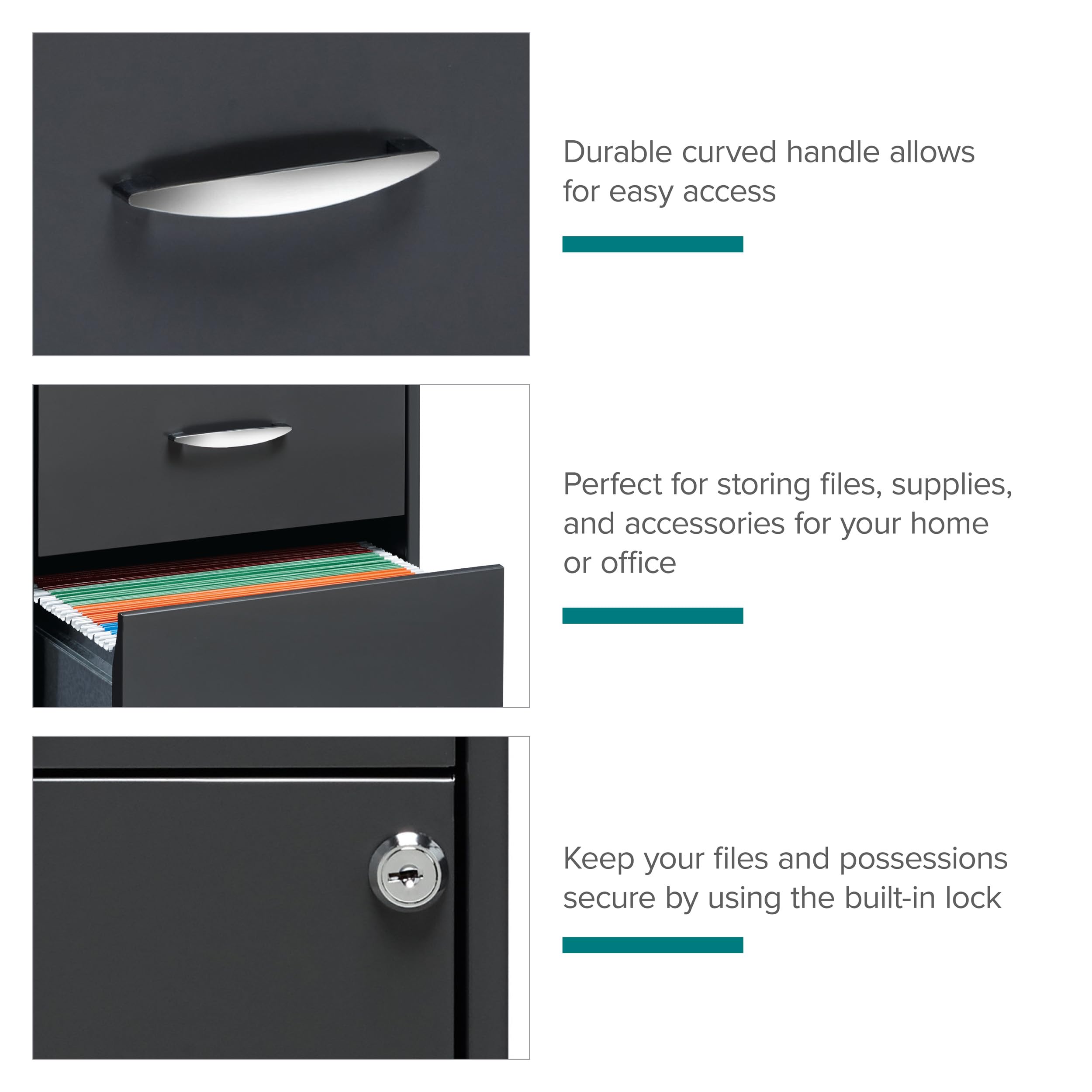 SISESOL 3 Drawer Vertical File Cabinet With Lock,Steel Filing Cabinet