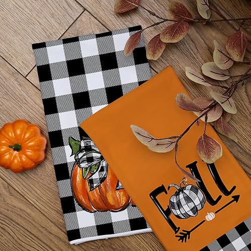 Miniatura 6 de ARKENY AD131 - Juego de 2 paños de cocina de otoño, diseño de calabaza, diseño de otoño con diseño de búfalo negro, 18 x 26 pulgadas, decoración del