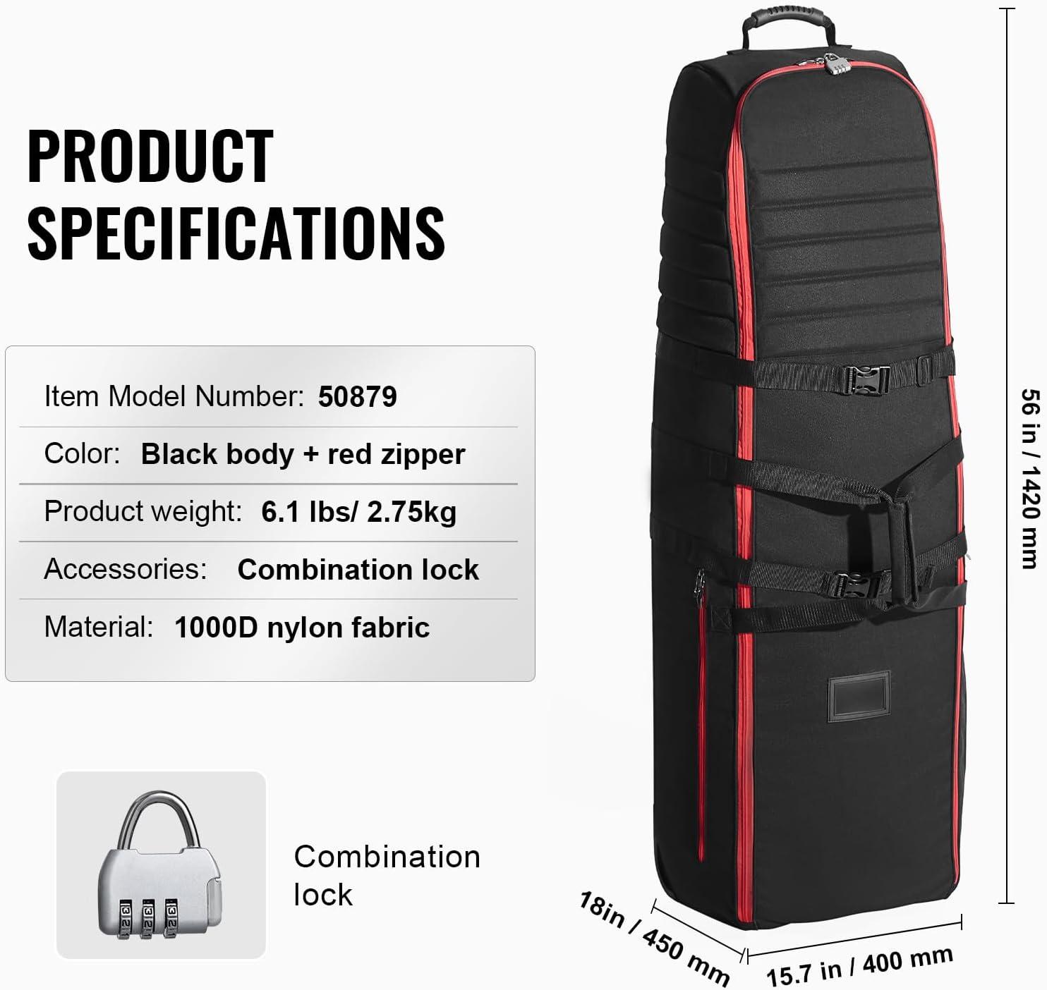 Happybuy Golf Travel Bag, Soft-Sided Outdoor Golf Case, 1000D Nylon, Wear-Resistant, Padded Luggage Cover with Wheels, Foldable Golf Club Storage Bag for Airline Travel