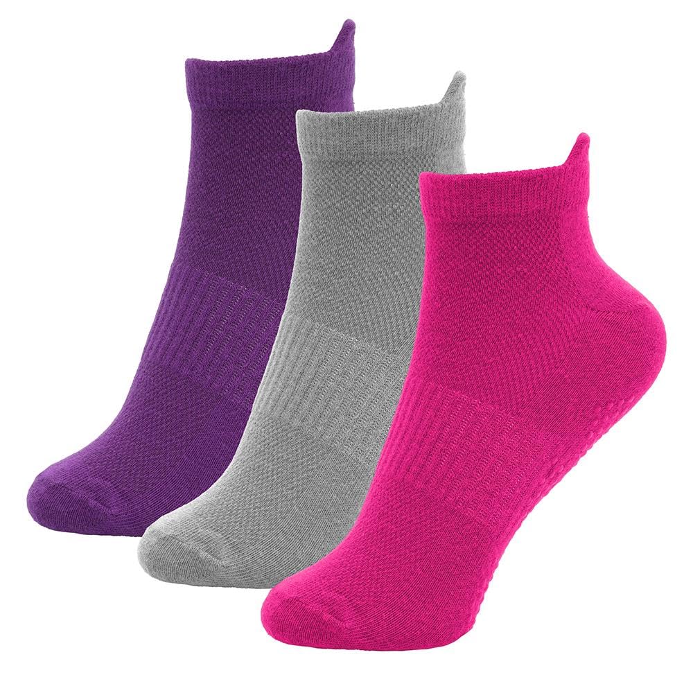 A2z Women's Pink/Grey/Purple Trainer Socks With Non Slip Gripper Pack Of 3 Ankle - Socks Lds Az9101 Assorted 3 Pack 4-8