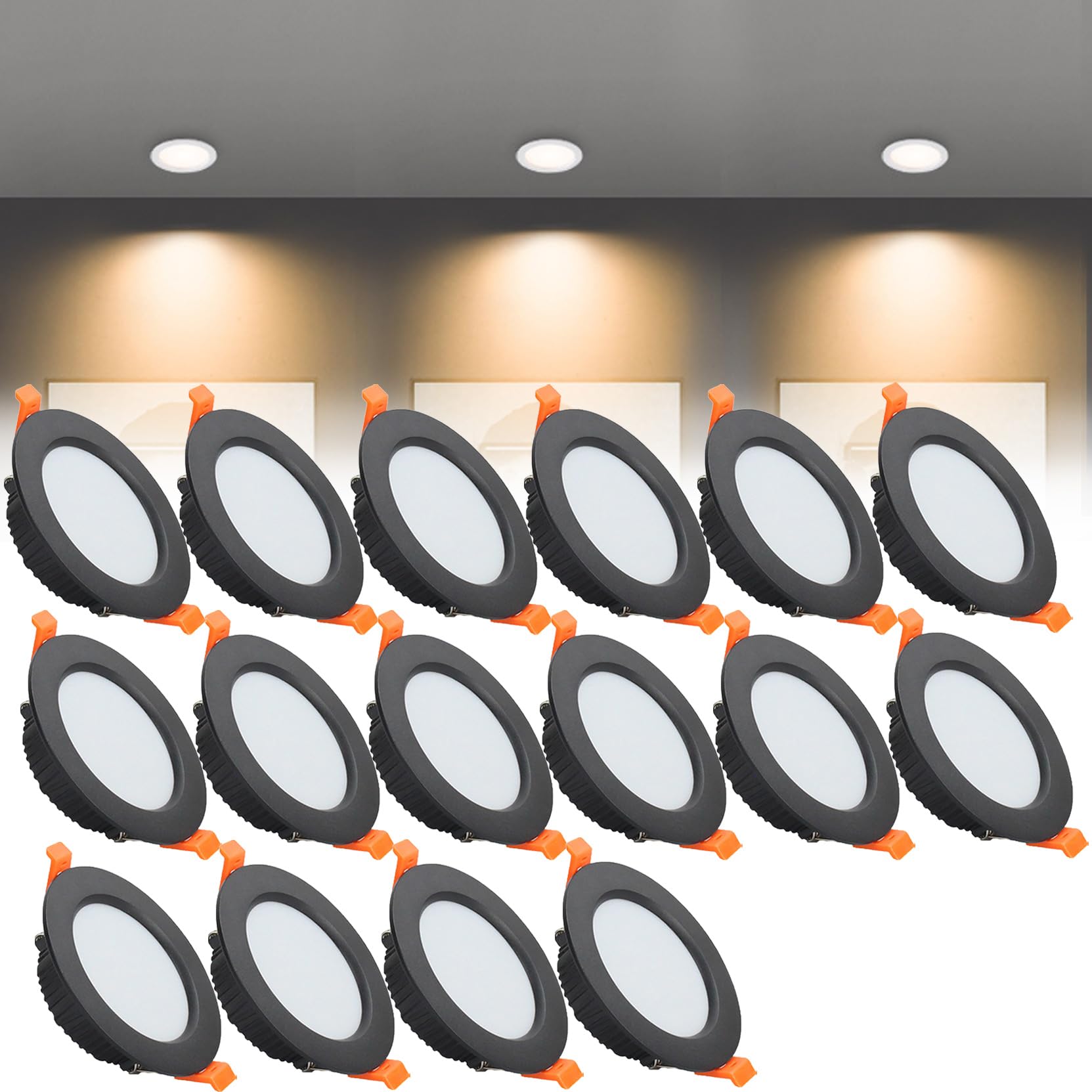 Syibelters 9W LED Recessed Ceiling Lights 118mm Warm White 3000K 9W 240LM, Cut Φ90-100mm, AC110-240V Ultra Slim Downlights, LED Panel Light for Living Room Hallway, 16 Pack
