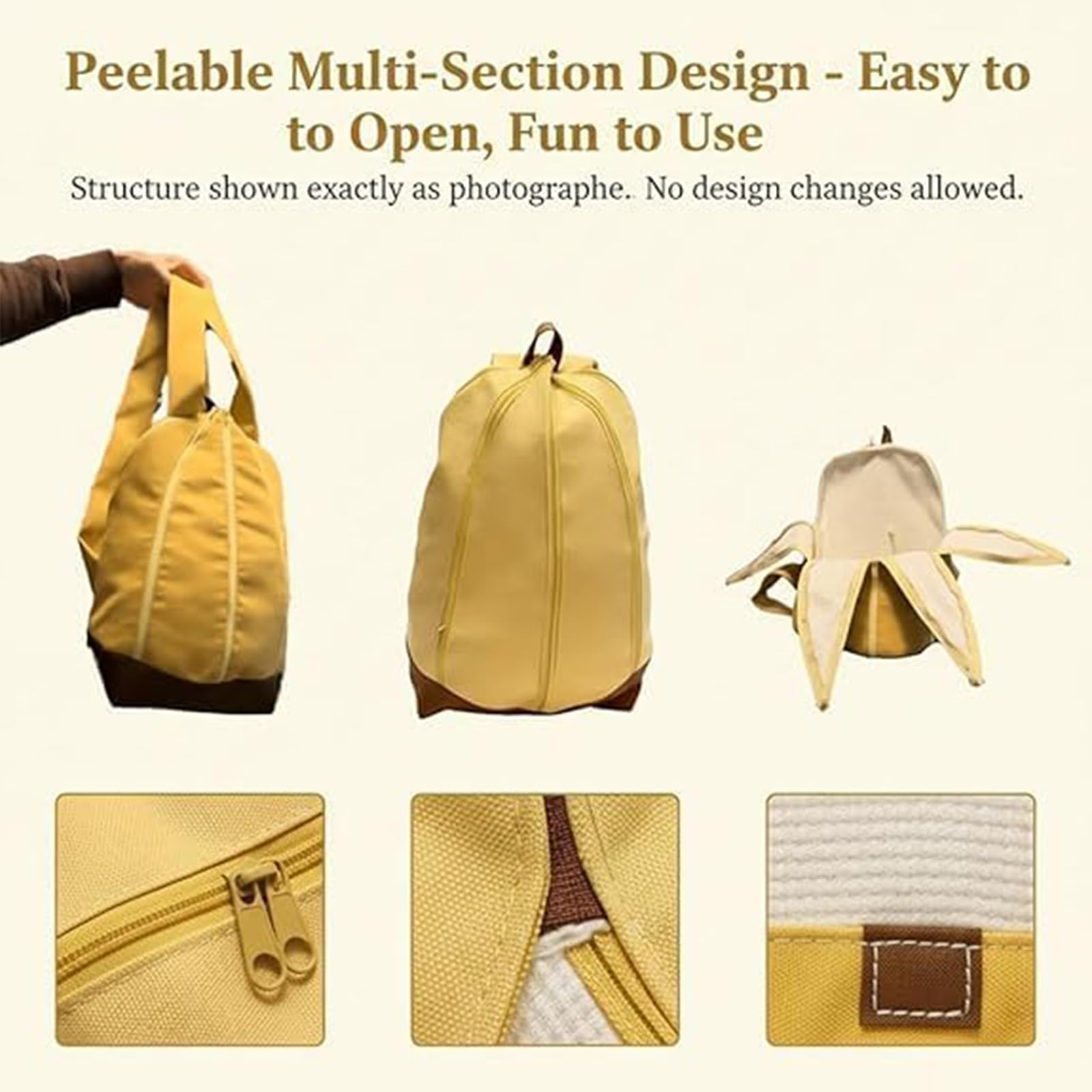 Novedad divertida bolsa de plátano, bonita mochila de plátano con forma de fruta, bolsos pelables para viajes
