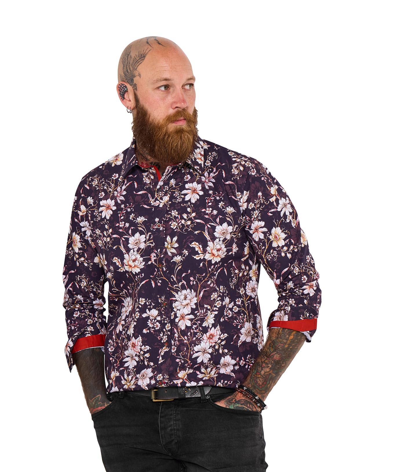 Joe Browns Male Contrast Trim Floral Long Sleeve Shirt, Regular, Brown, UK L