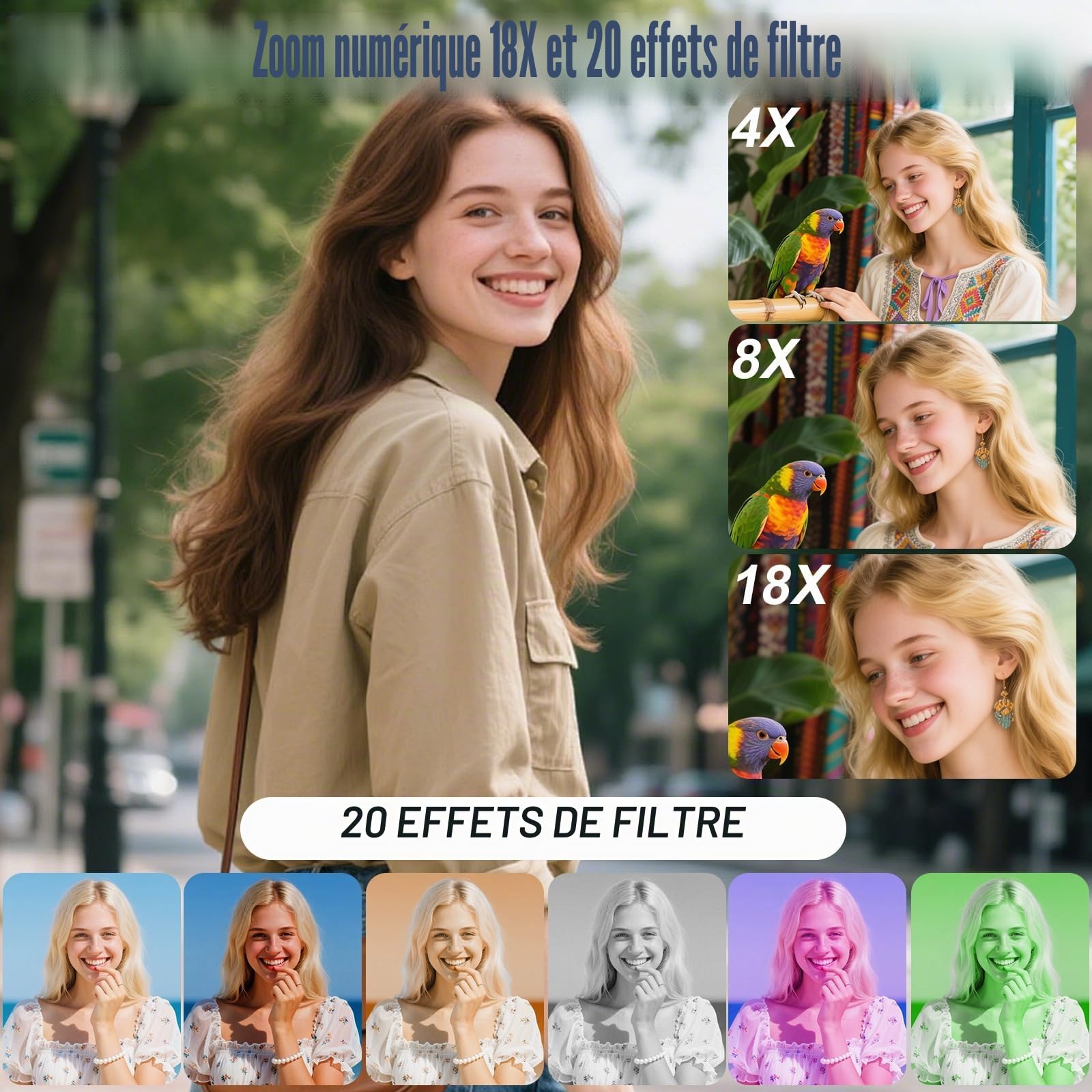 OBEST Appareil photo numérique 4K 64 Go, 64 MP, autofocus, avec écran LCD 2,8", zoom numérique 18x, mini appareil photo portable 2000 mAh pour adolescents, adultes et débutants