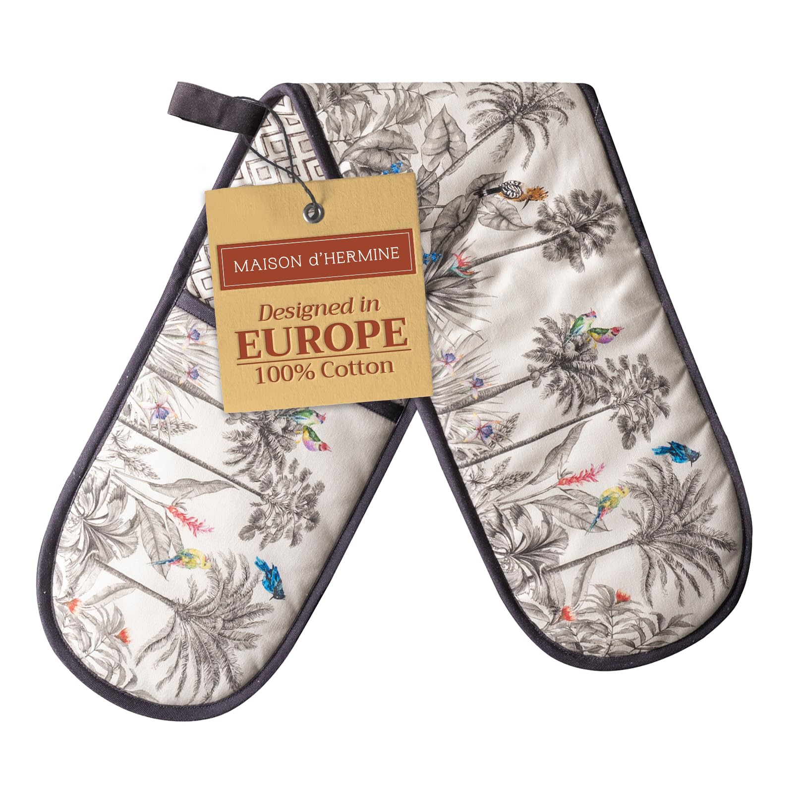 Maison d' Hermine Double Oven Mitt (18 cm x 89 cm) 100% Cotton Heat Resistant BBQ Cooking Gloves with Loop for Christmas Decorations Baking Cooking Barbeque Handling Hot Pan (Amazonia)