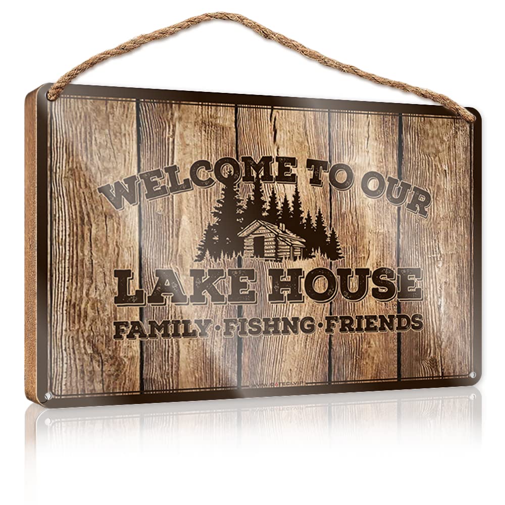 DTHA Signs & Plaques Welcome To Our Lake House Wooden Sign Home Office Decor Decorative Hanging Sign(15X28CM)