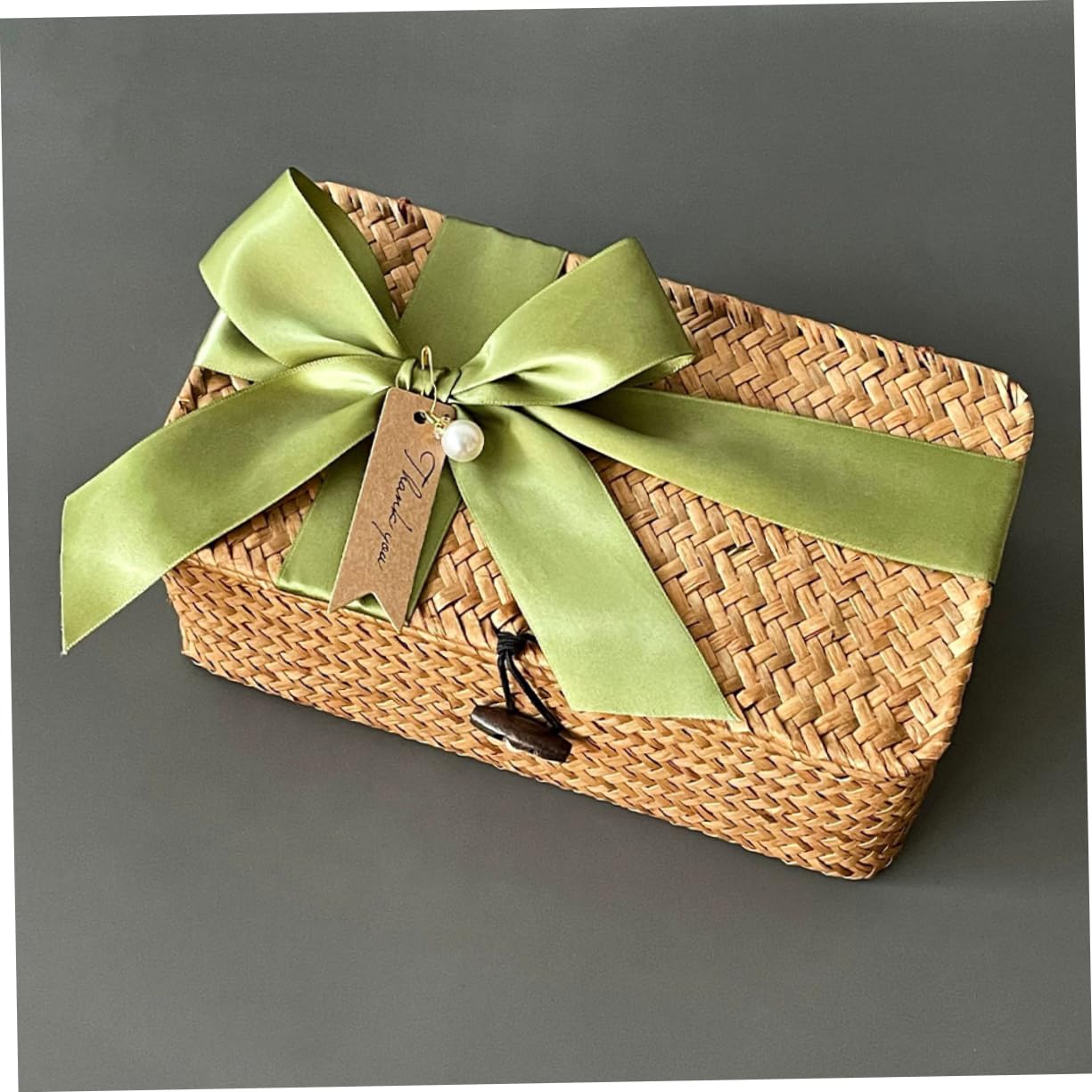 Cesta de Paja de Almacenamiento Tejida Rectangular Tapa