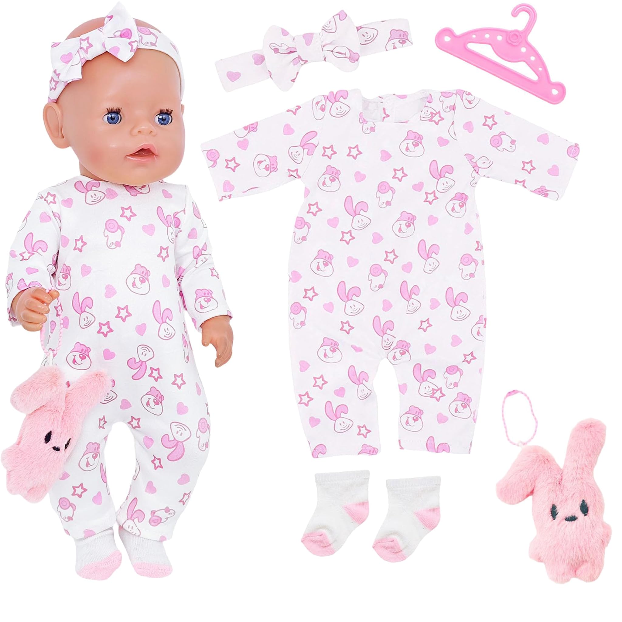 5 PCS Doll Clothes, Pink Bunny Outfit for Dolls