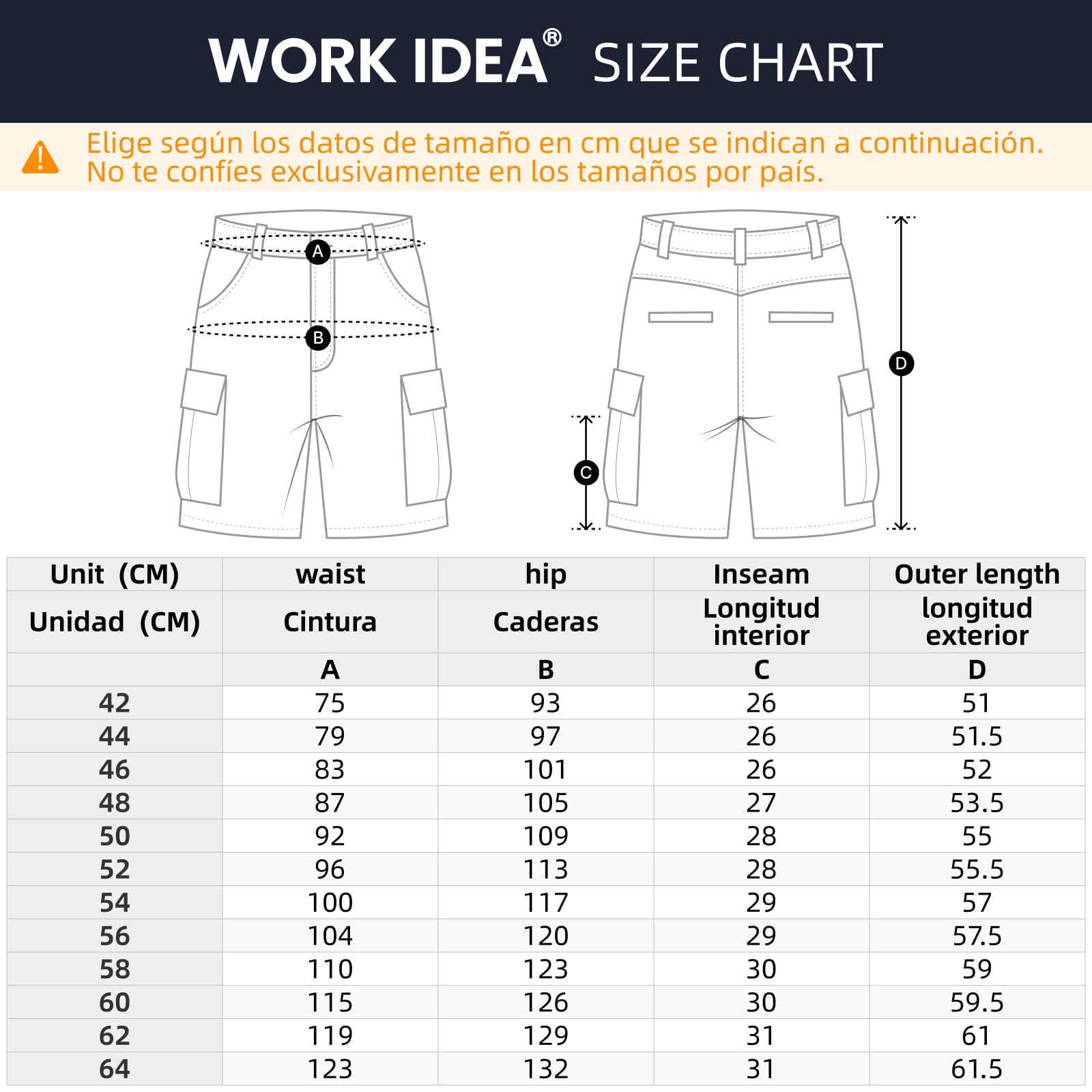 WORK IDEA Pantalones Cortos de Trabajo elásticos Hombre Corte Ajustado Resistente