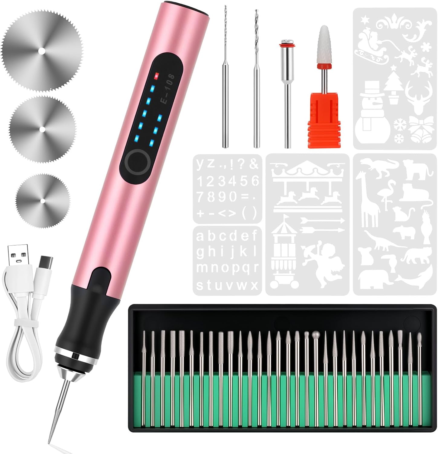 Electric Engraving Pen with 37 Bits, USB Rechargeable Cordless Etching Engraving Tool, Portable DIY Rotary Engraver for Jewelry Wood Glass Stone Carving (Rose Red)