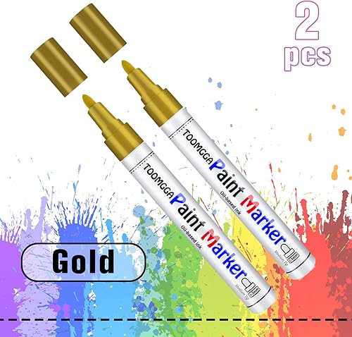 Miniatura 8 de Rotuladores de pintura dorados, paquete de 2 marcadores permanentes a base de aceite, de secado rápido e impermeables, para neumáticos de automóvil,
