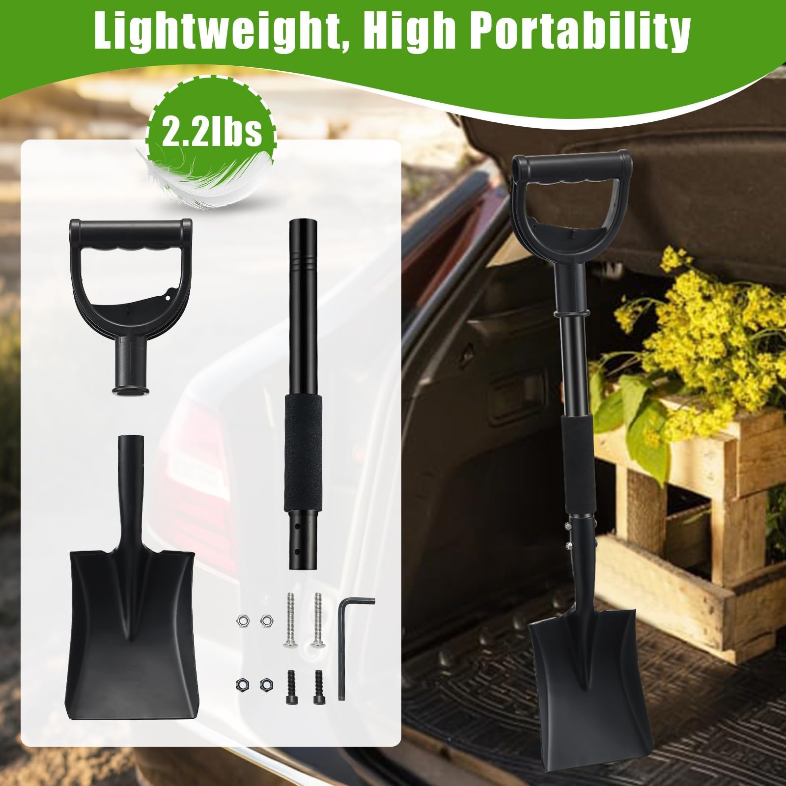 Pelle de jardin avec manche 77 cm Bêche robuste pour creuser, bêche de jardin, pelle carrée en métal pour le jardin, grand commerce D, pelle de plage, pelle à neige de voiture