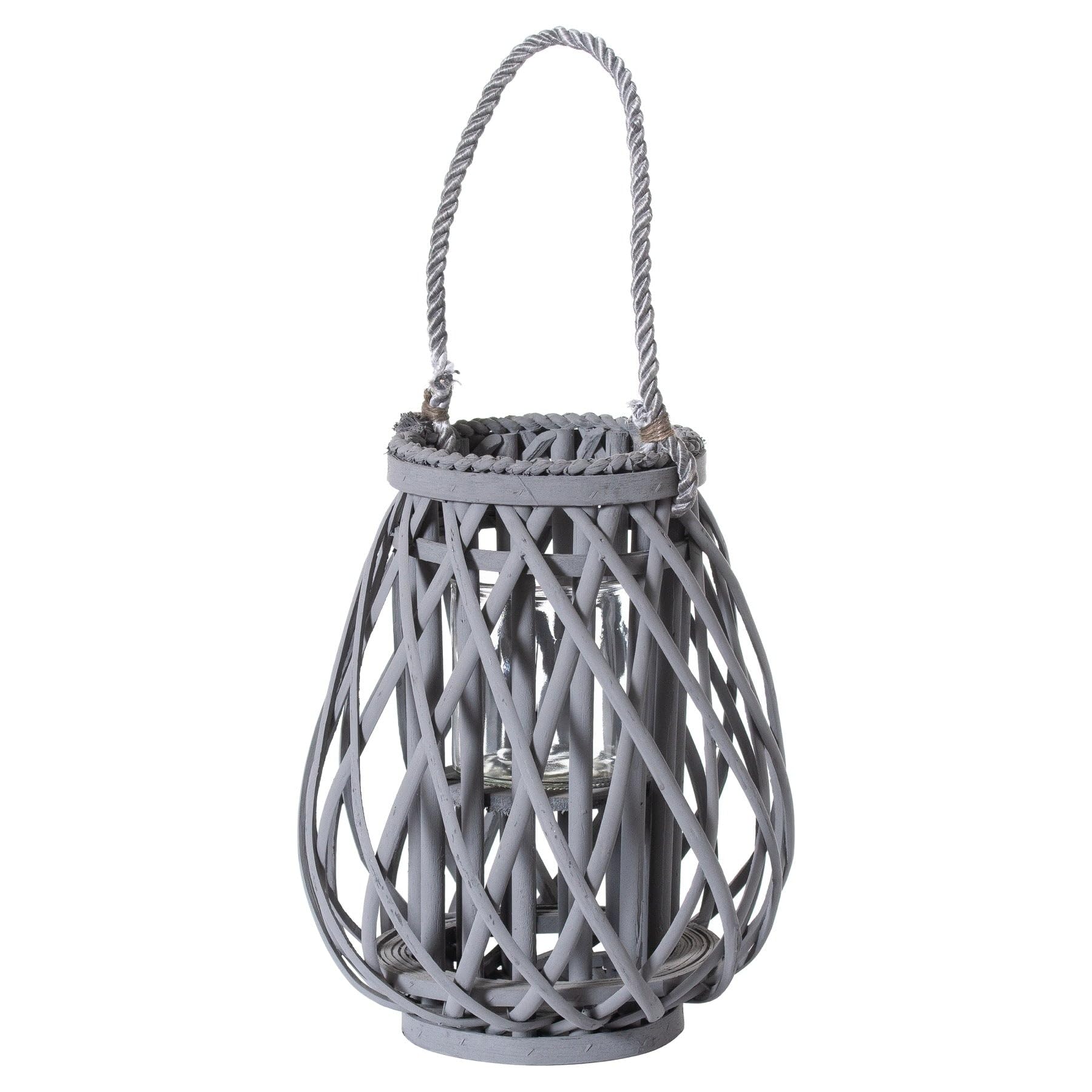 Hill Interiors Small Grey Wicker Bulbous Lantern