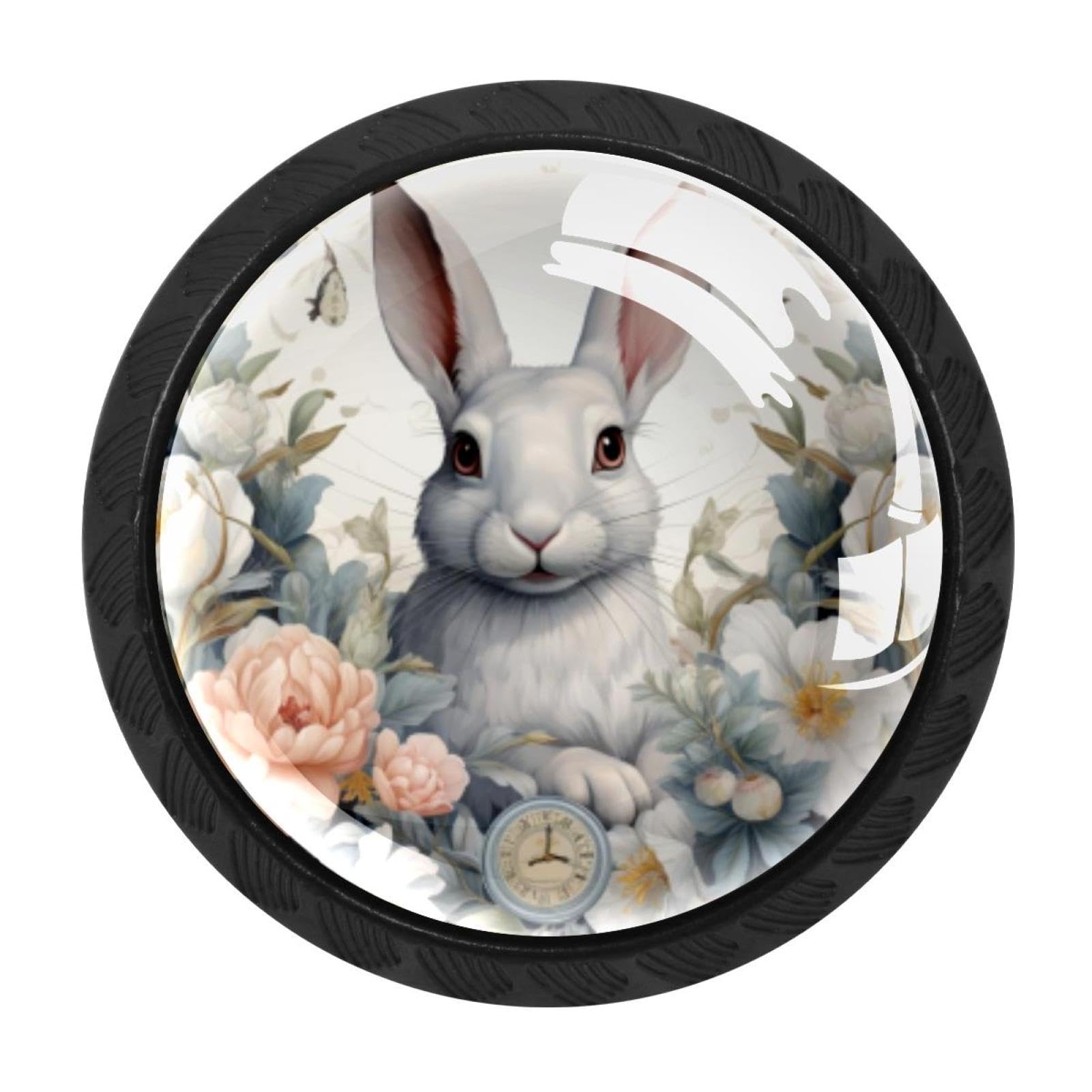 CHENZZZZ 4 Pack Rabbit Bunny Kitchen Cabinet Knobs Drawer Knobs Dresser Knobs Matte Black Zinc Knobs Drawer Pulls Door Knobs Dresser Drawer Handles Knobs for Dresser Drawers