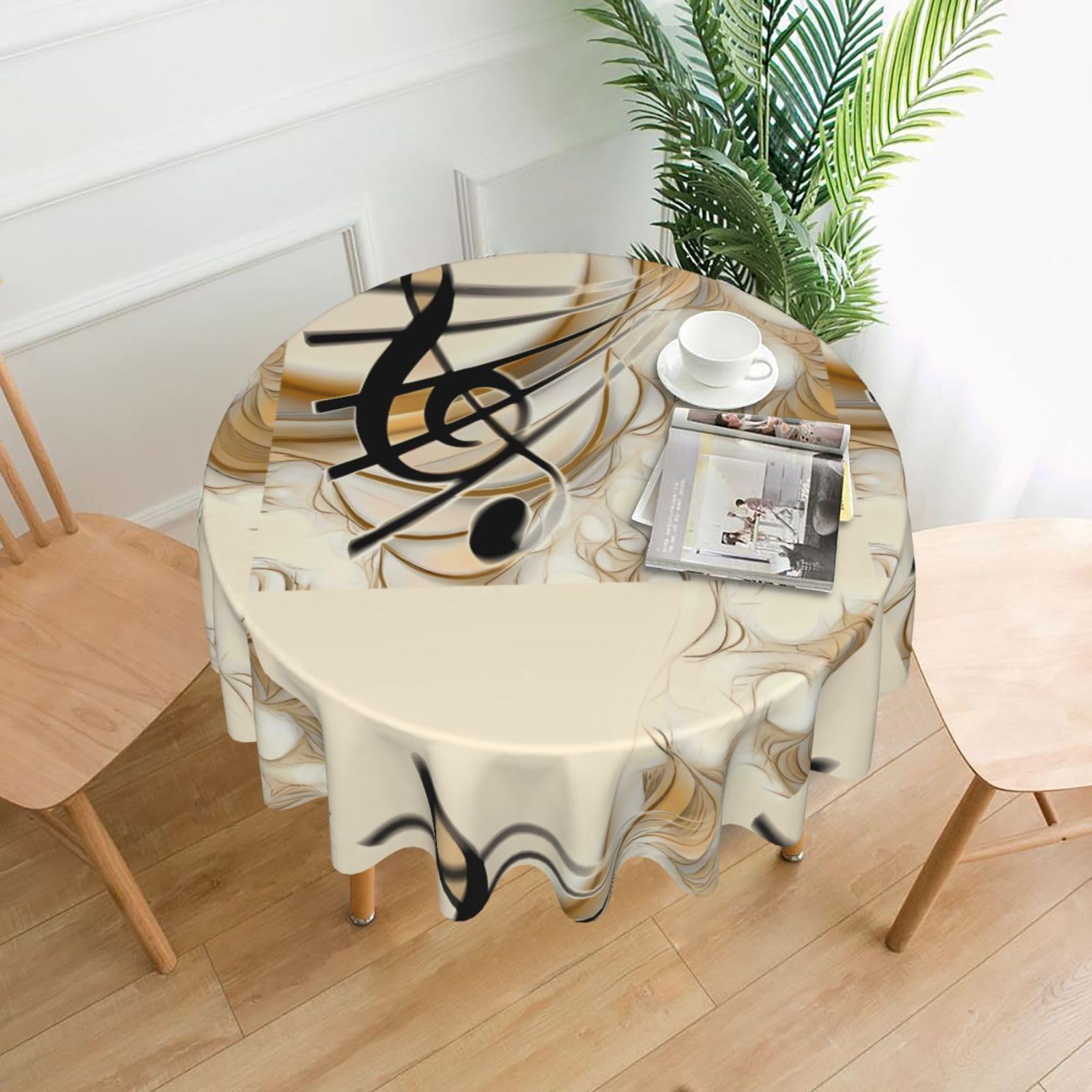 WHJSSF Music Note Prints Round Decorative Table Throw 60 Inch – Waterproof Table Cover for Dining, Coffee Tables, and Outdoor Events
