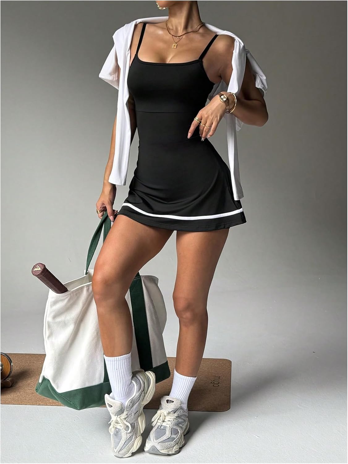 SweatyRocks Women's Tennis Dress with Built in Shorts Spaghetti Strap Backless Workout Athletic Mini Dress - Image 3