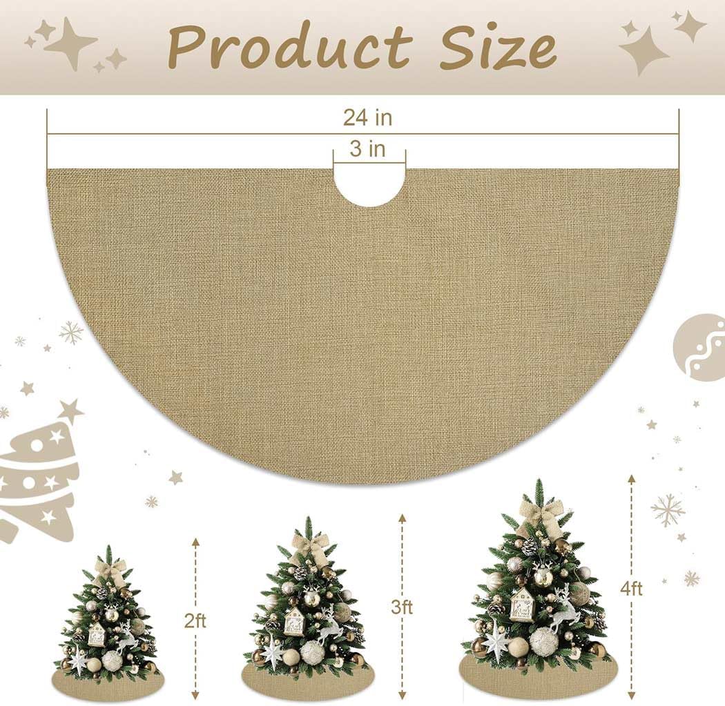 Yuboo Mini Burlap Brown Tree Skirt, 24in Small Double-Layer Linen Rustic Farmhouse Spring Summer Xmas Skirt for Tabletop Tree Countryside Xmas Party Decor Ornaments