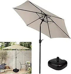 Ombrelone com Base para Piscina 2,5m Articulado Com Manivela Ipanema Bege - AMZ