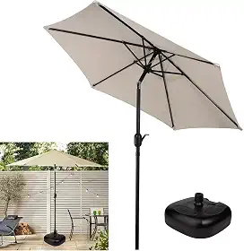Ombrelone com Base para Piscina 2,5m Articulado Com Manivela Ipanema Bege - AMZ