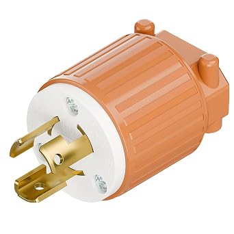 NEMA L5-15P Twist Lock Male Plug, ETL/cETL Listed 15A 125V Rewireable Generator Connector, UL94-V0 Nylon Brass, Fits 12/14/16AWG SJT/SVT Cord, Orange Industrial Plug