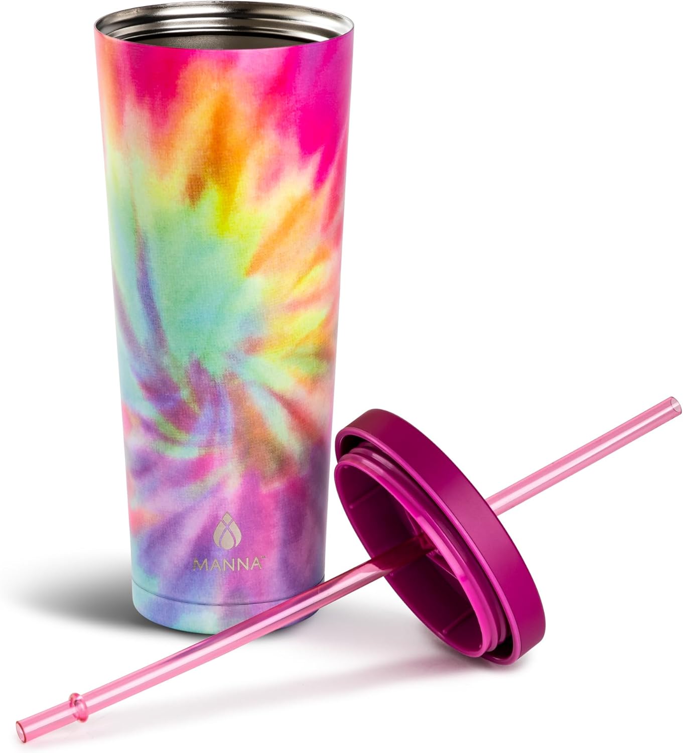 Manna Chilly Double-wall Vacuum Insulated Stainless Steel Tumbler with Splash-proof Lid and Reusable Tritan Straw - 24 Oz - Bright Swirl - Image 2