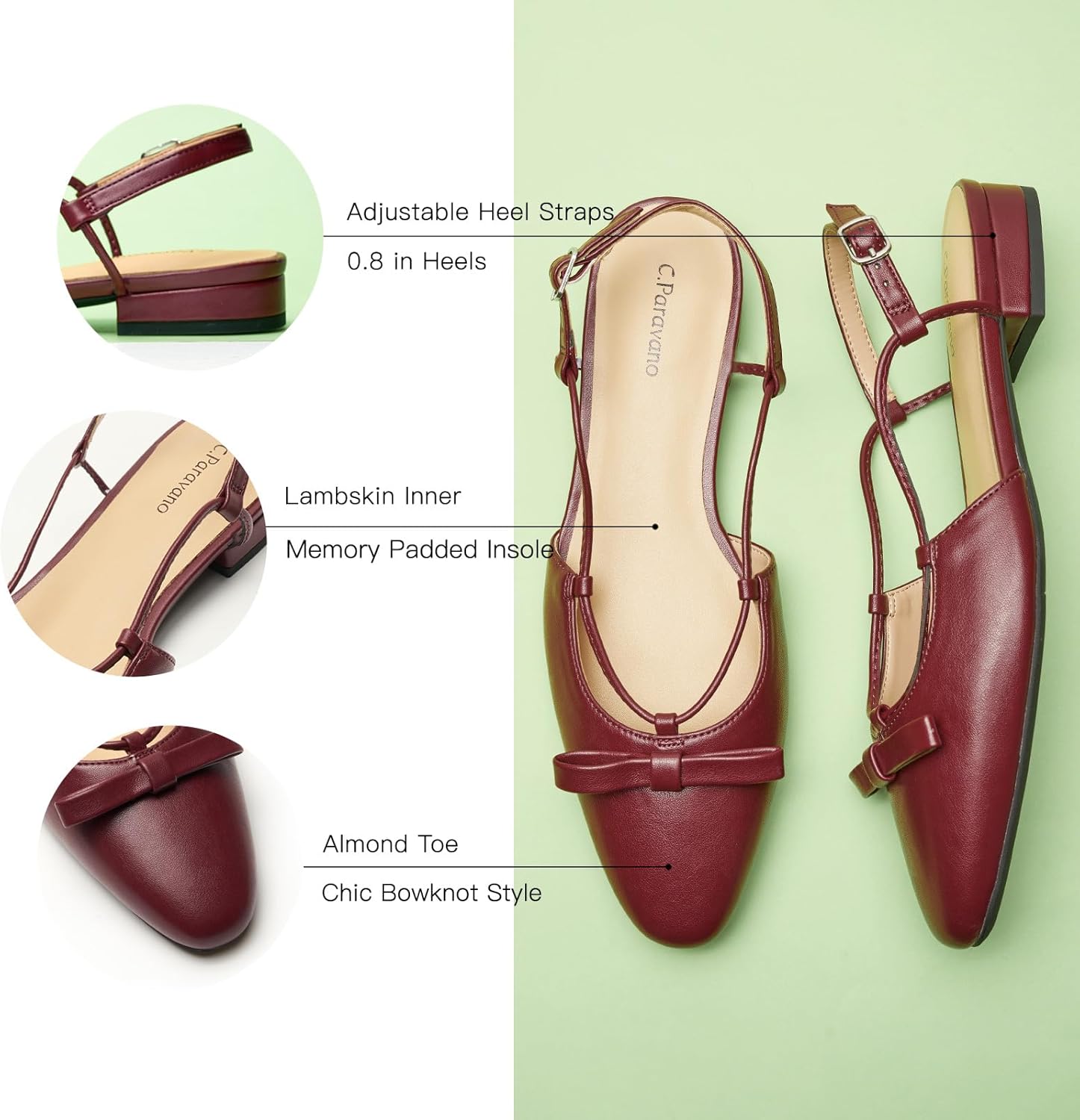 C.Paravano Women's Slingback Dress Shoes | Slingback Flats for women | Sandals Women Flat | Comfortable Casual Flat Shoes - Image 4