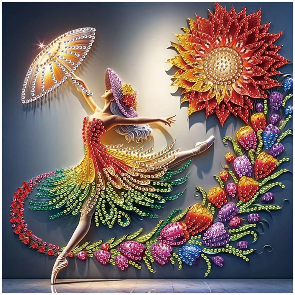 Sanjee Diamond Painting Kits, 5D Special Shape Diamond Art Kits Dancing Lady for Adults, Crystal Rhinestones Art Craft for Beginners DIY Home Wall Decor Gift, 12 × 12 Inches
