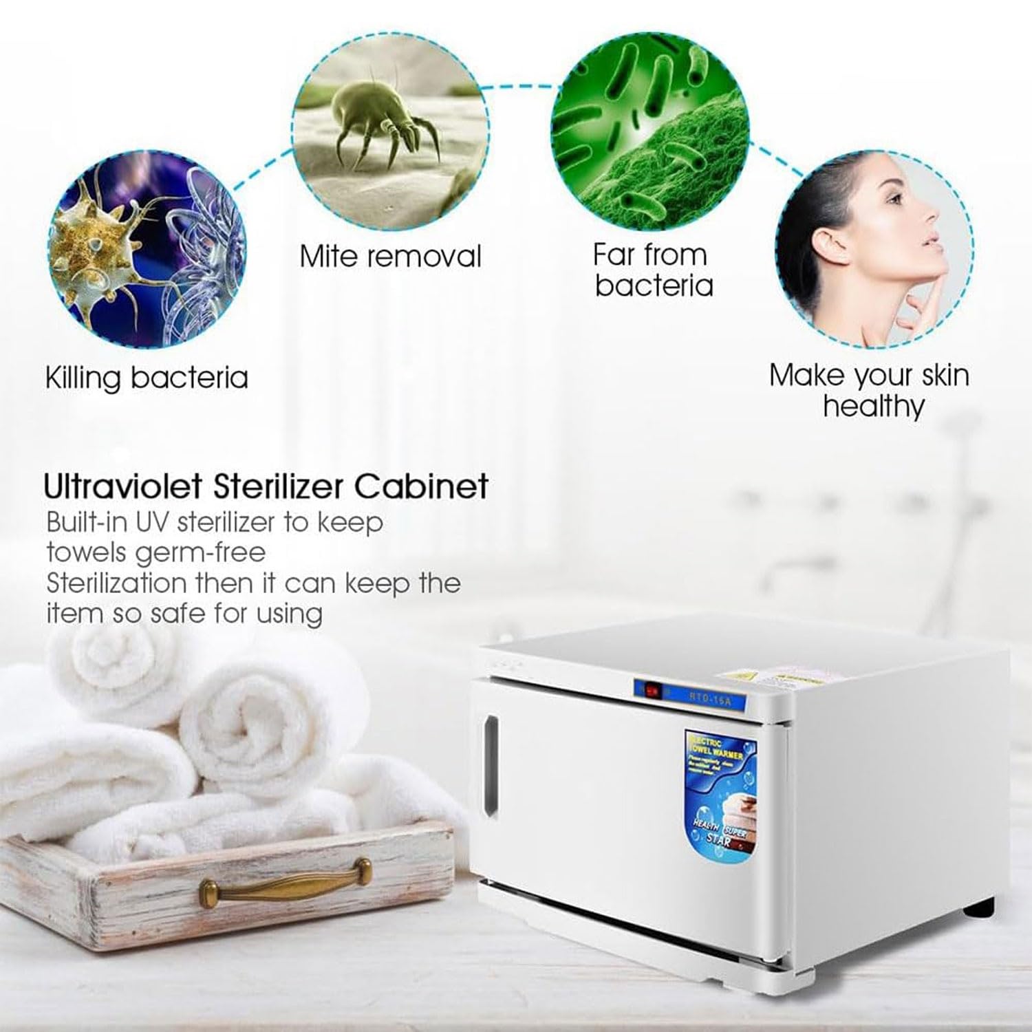 Calentador de toallas de gran capacidad de 25 litros/50 litros, calentador de toallas con calefacción UV, desinfección con bandeja de goteo de agua extraíble y pies antideslizantes, para salón de