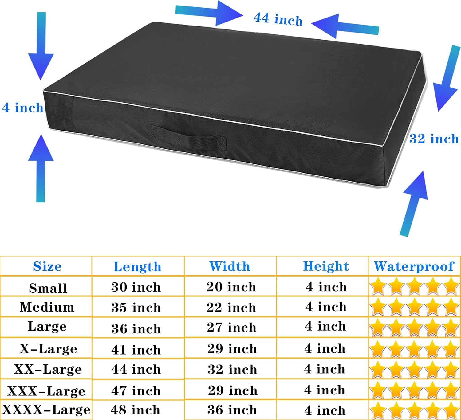 Chinchilla Waterproof Heavy Dog Bed Cover Washable, with Zipper Opening Fillable Universal Dog Bed Replacement Cover.Cover Only (XX-Large, Black)