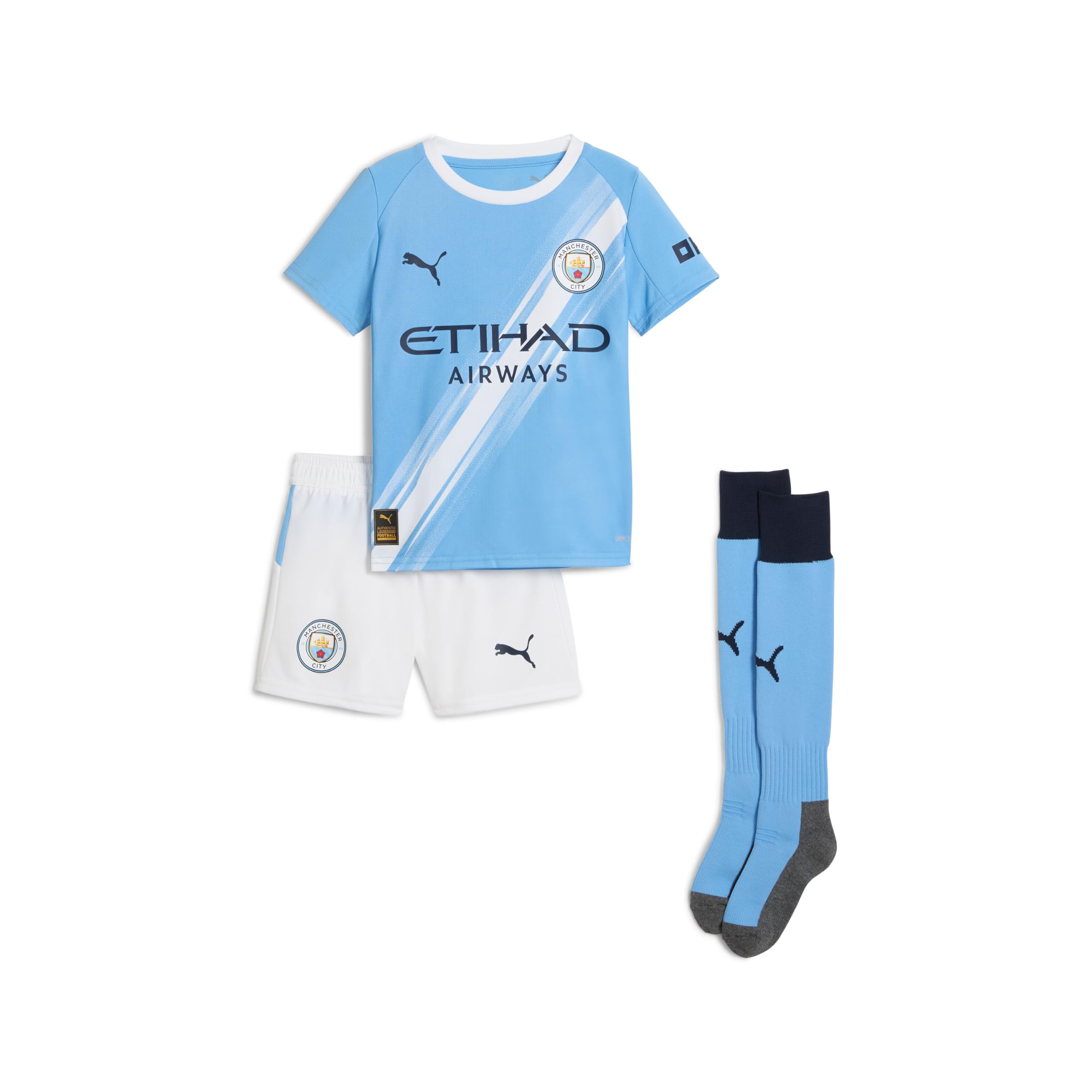 PUMA Manchester City FC Kids' Home Minikit 25/26, Blue (Team Light Blue x White), 116