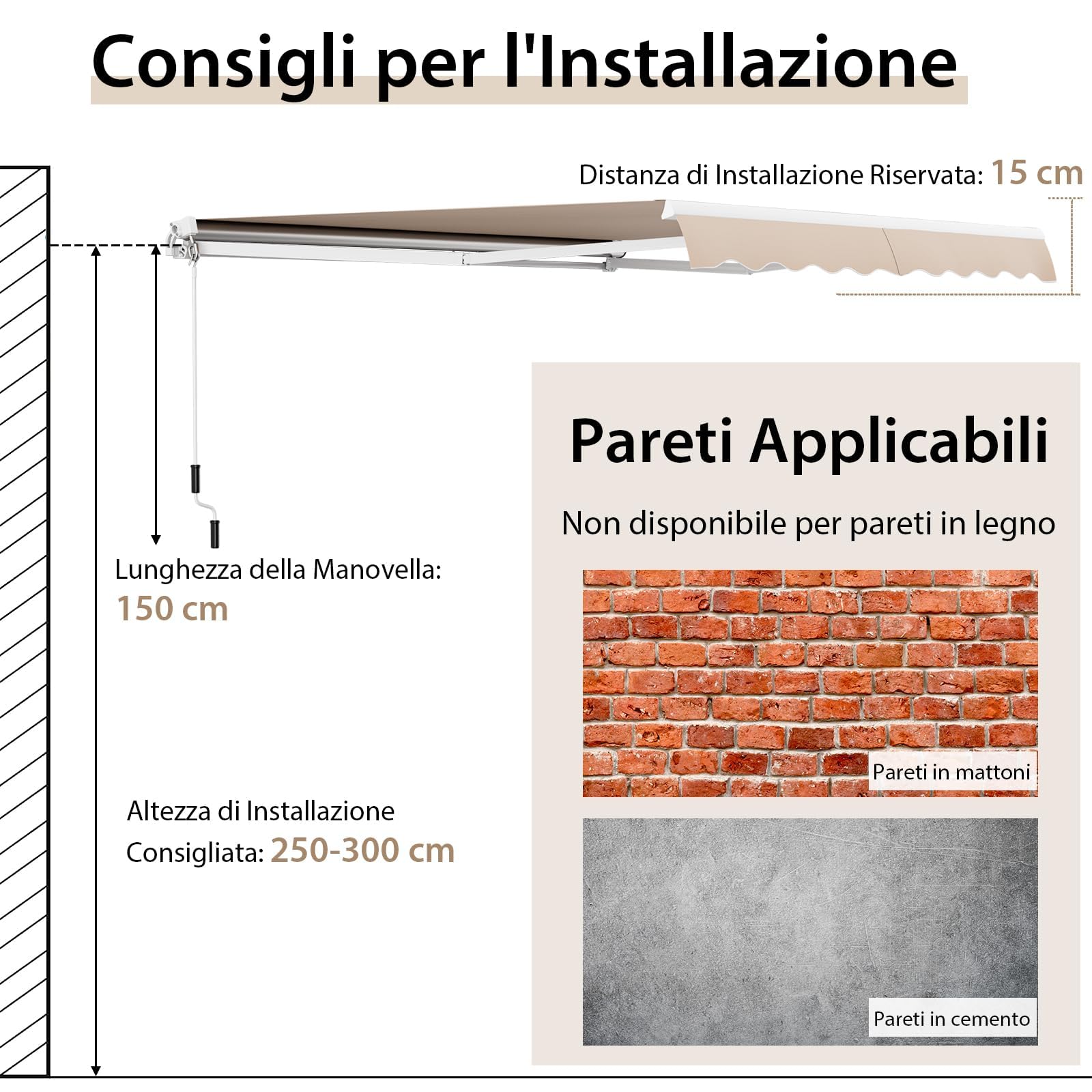RELAX4LIFE Tenda da Sole 400x250cm Alluminio Angolazione Regolabile 5°-35° Impermeabile Balcone BEIGE