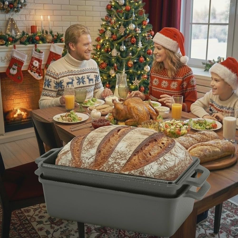 Molde de Pan de Hierro Fundido con Tapa, Distribución Uniforme del para Pan Casero, Pasteles y Pastel de Carne