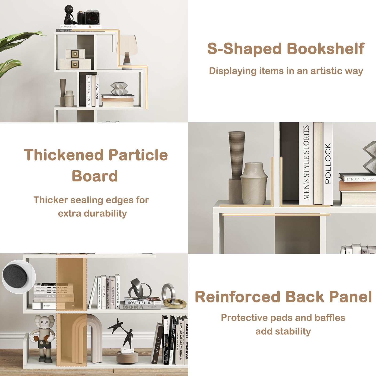 Amazon.com: SILKYDRY 5 Tier Geometric Bookshelf, S-Shaped Z Shelf