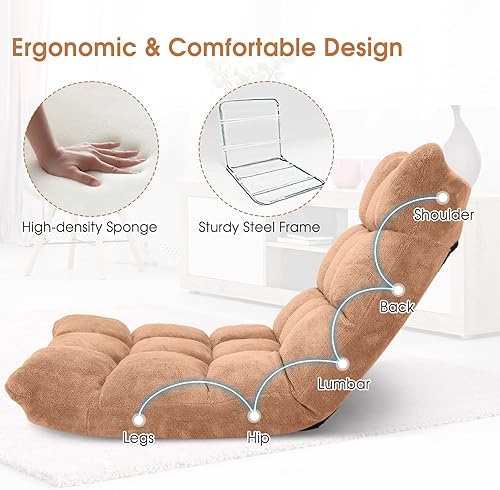 Miniatura 6 de GORELAX Silla de piso de espuma viscoelástica, silla reclinable ajustable de 14 posiciones, silla de meditación acolchada plegable con soporte para