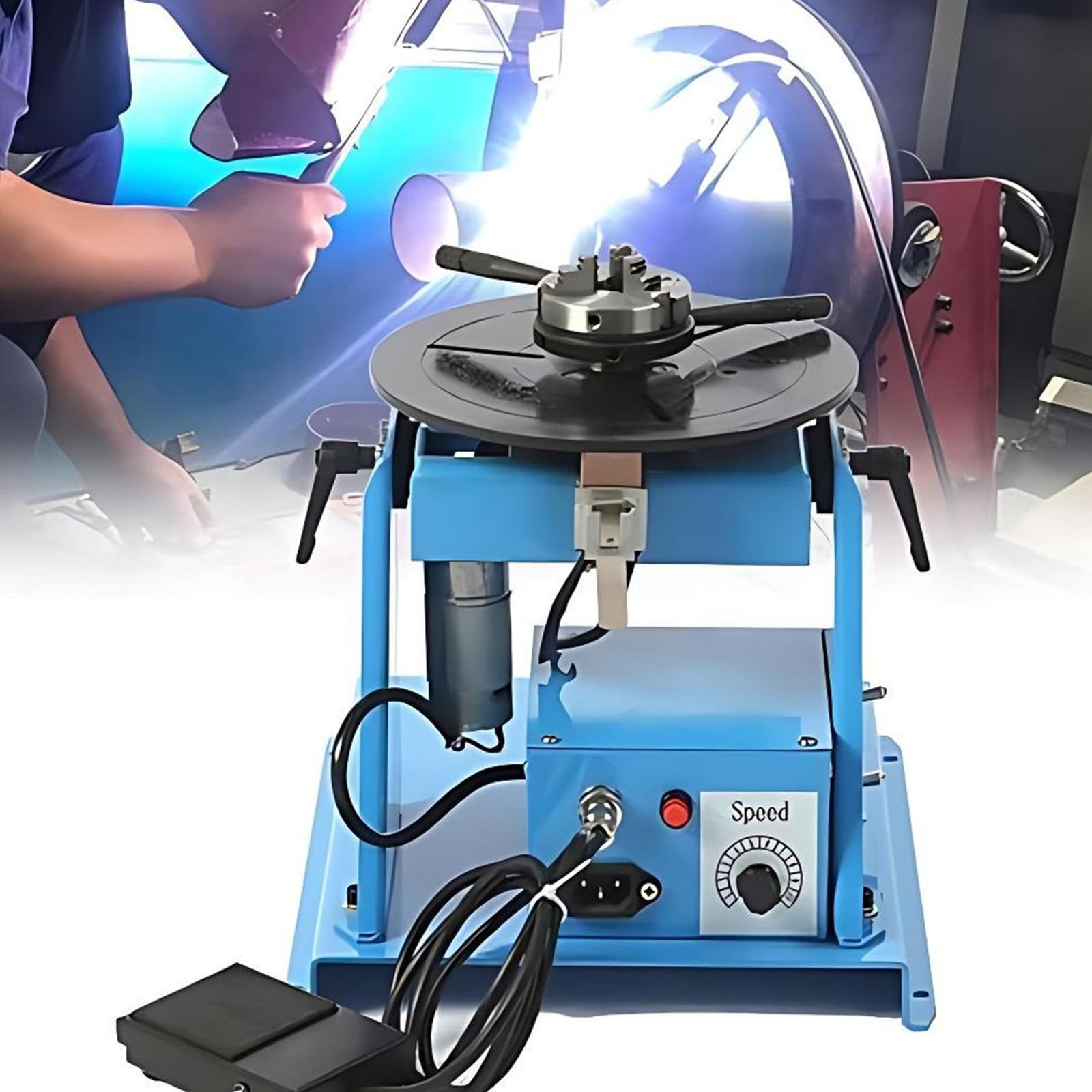 Posizionatore rotante per saldatura, capacità 10 kg, angolo regolabile 0-90°, mandrino a 3 ganasce da 65 mm, controllo della velocità per il posizionamento della saldatura