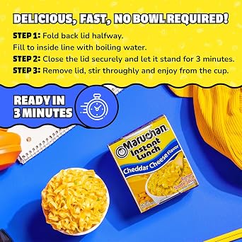 Maruchan Instant Lunch Ramen Noodles, Cheddar Cheese Flavor Japanese-Style Instant Noodle Soup, Easy Meal Ready in 3 Minutes 2.25 Oz. (12 Pack)