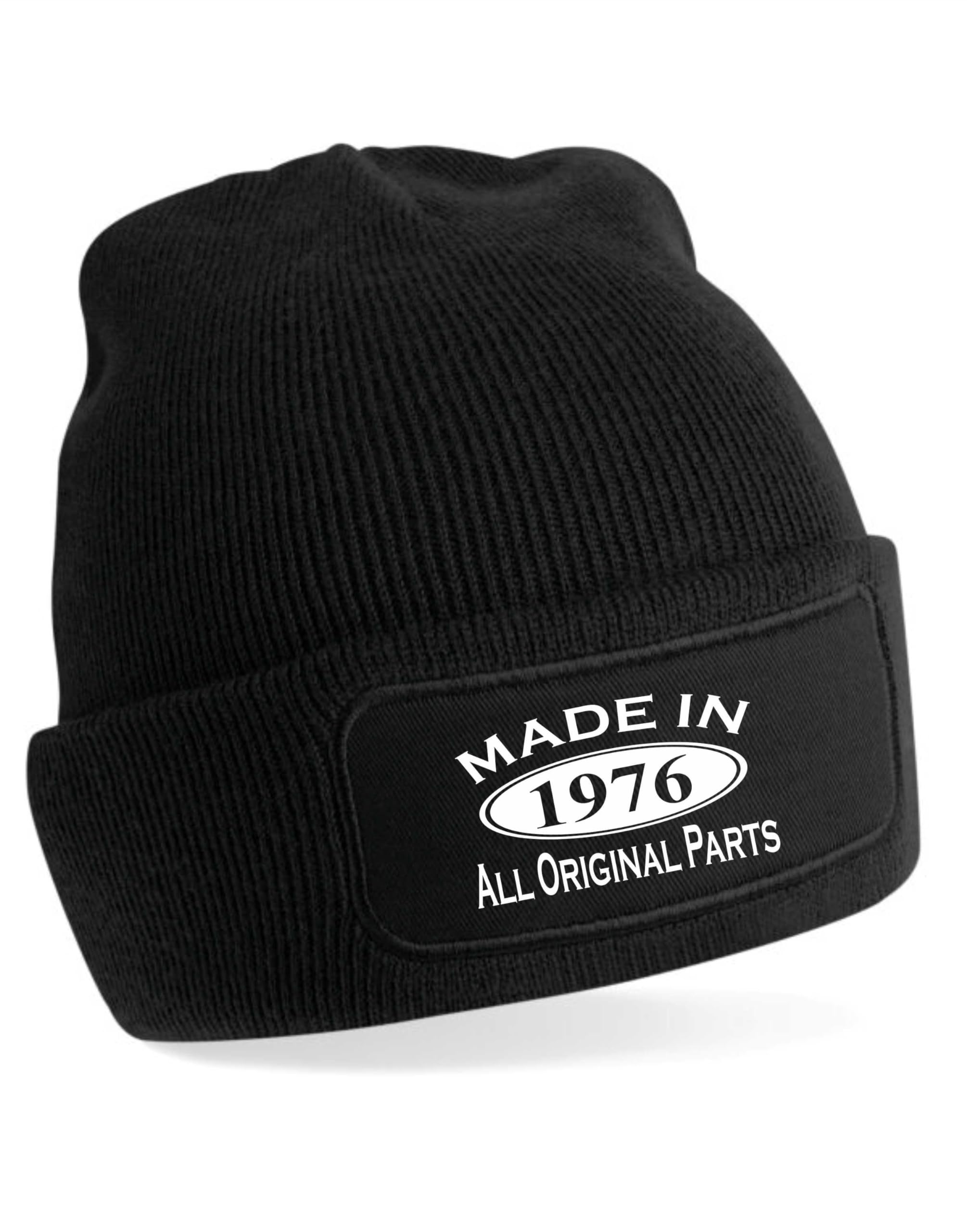 Print4u Unisex Black Made In 1976 Beanie Hat 50Th Birthday Gift Great For Men & Women
