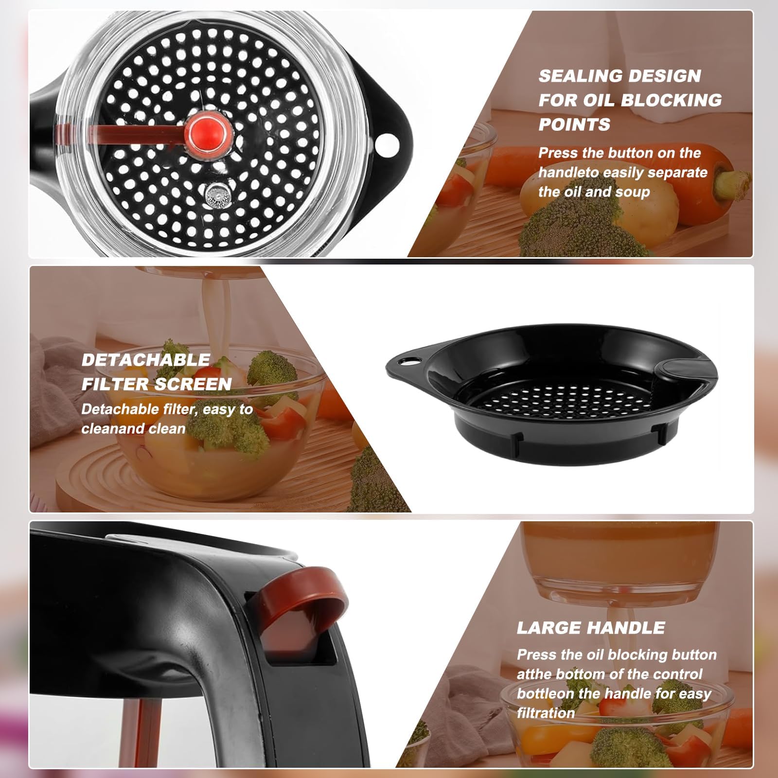Separatore di Grassi 1000 ml con Filtro e Rilascio Inferiore – Separatore di Grasso Cucina per sughi, zuppe e brodi, facile separazione di olio e liquidi, utensile da cucina pratico per casa carne