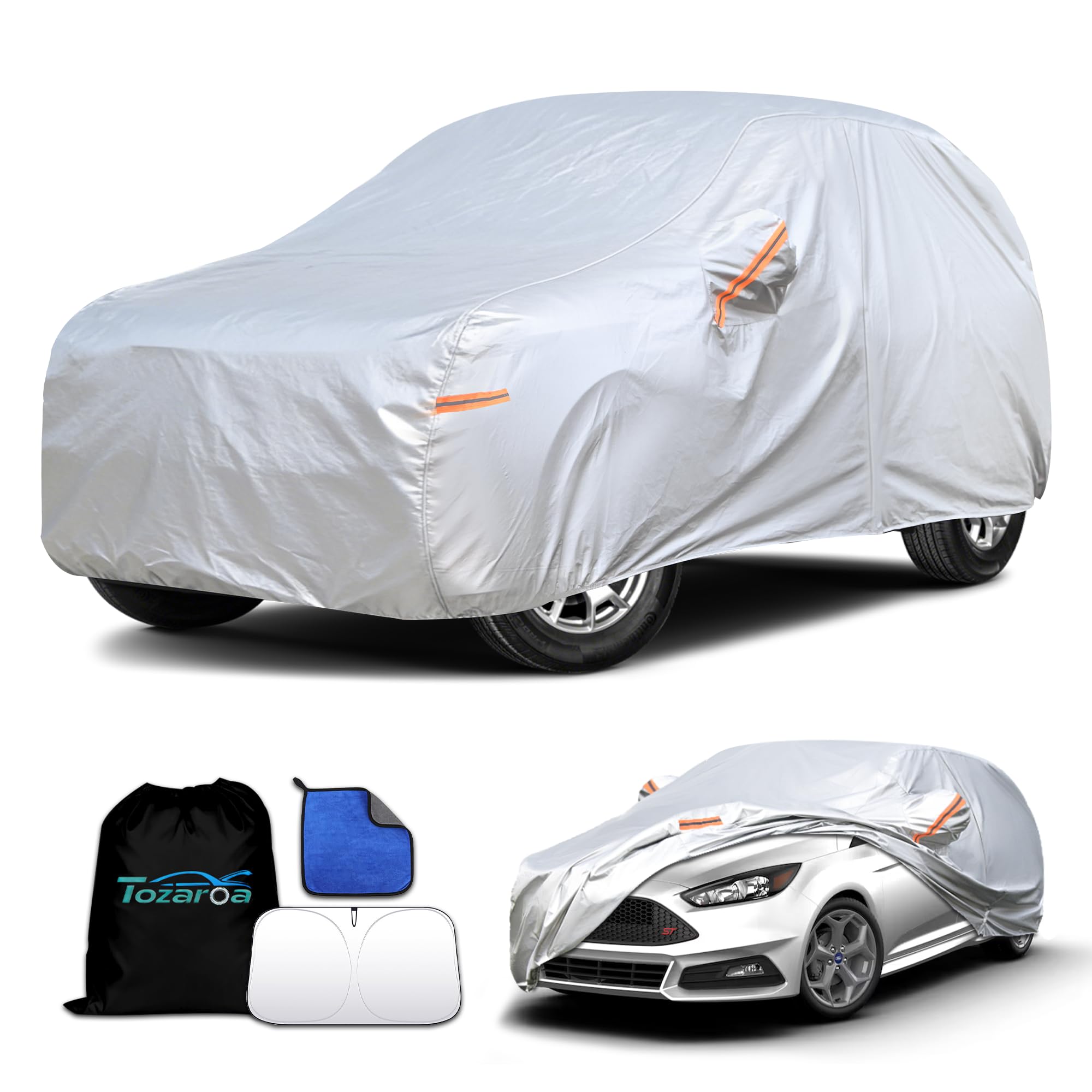 Car Cover Waterproof All-Weather,Heavy-Duty Outdoor Full Exterior Automobiles Snow Cover for SUV 181-190 inch,with Sun Visor,Anti-Scratch Cotton Lining & Zippered,Towel&Storage Bag — view 25