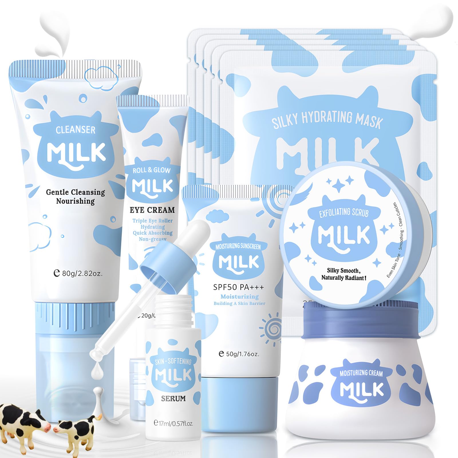 Skin Care Routine Set For Teens Age 10-12, Milk Skin Care Gift Kit For Kids Age 8-12, 11 In 1 Facial Kit With Alpha Arbutin, Hyaluronic Acid, Skin Care For Girls, Moisturizing & Gentle