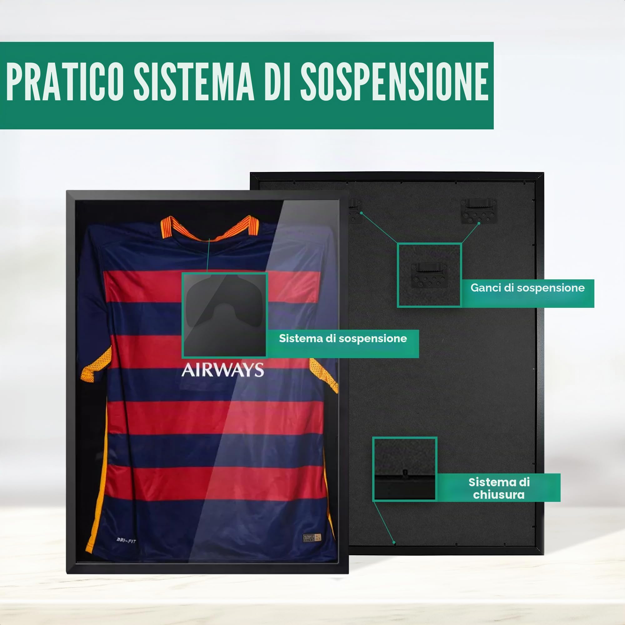 Avalo Cornice 3D - Maglia da calcio incorniciata - Nero - 60 x 80 cm