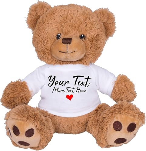 TeesAndTankYou Oso de peluche personalizado de 8 pulgadas con texto personalizado, regalo personalizado para aniversario, graduación, camiseta