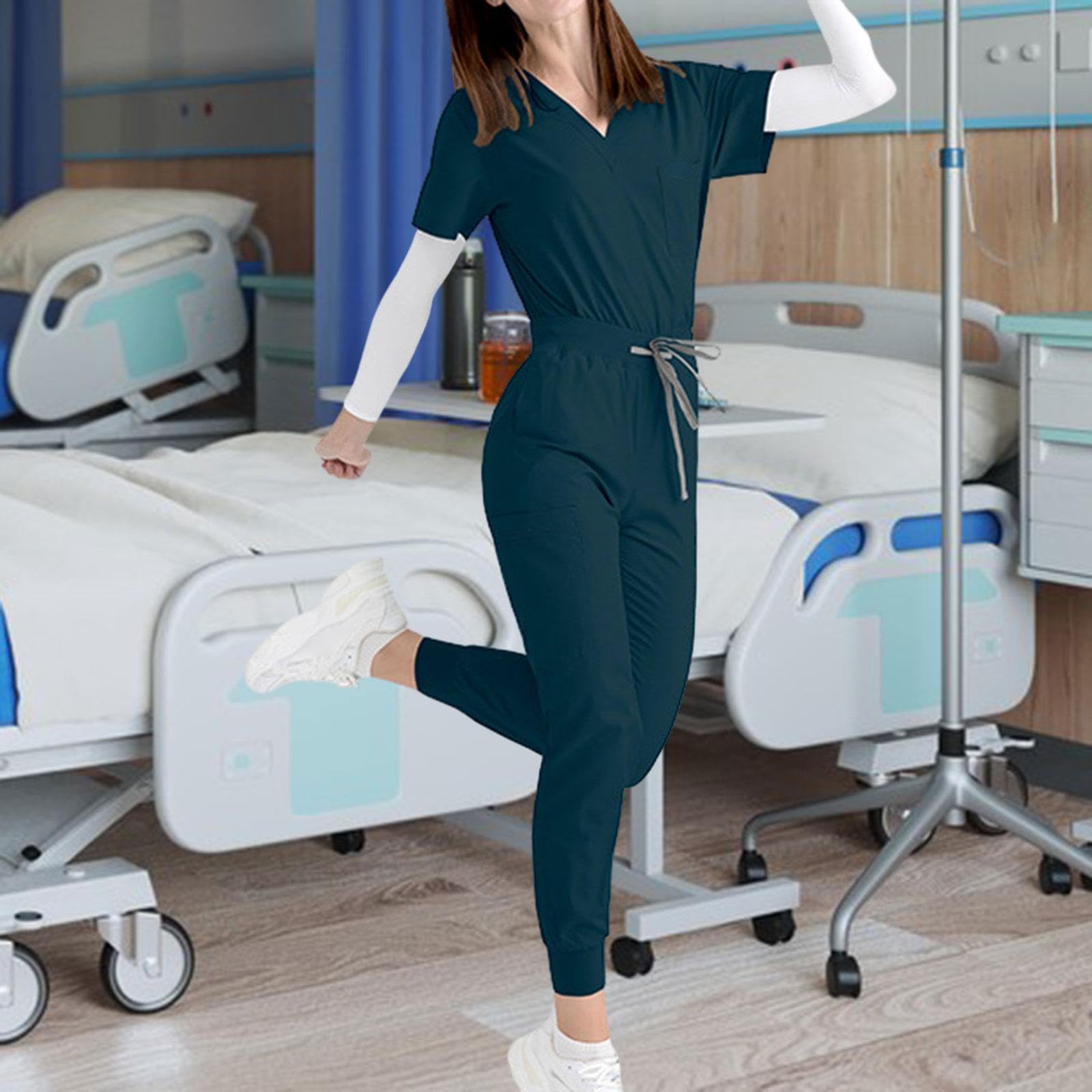 kowaku Uniforme de Enfermera Set Completo Mujer Blusa Pantalón Poliéster Transpirable con Gancho para Y Bolsillos Adecuado para Trabajo Sanitario