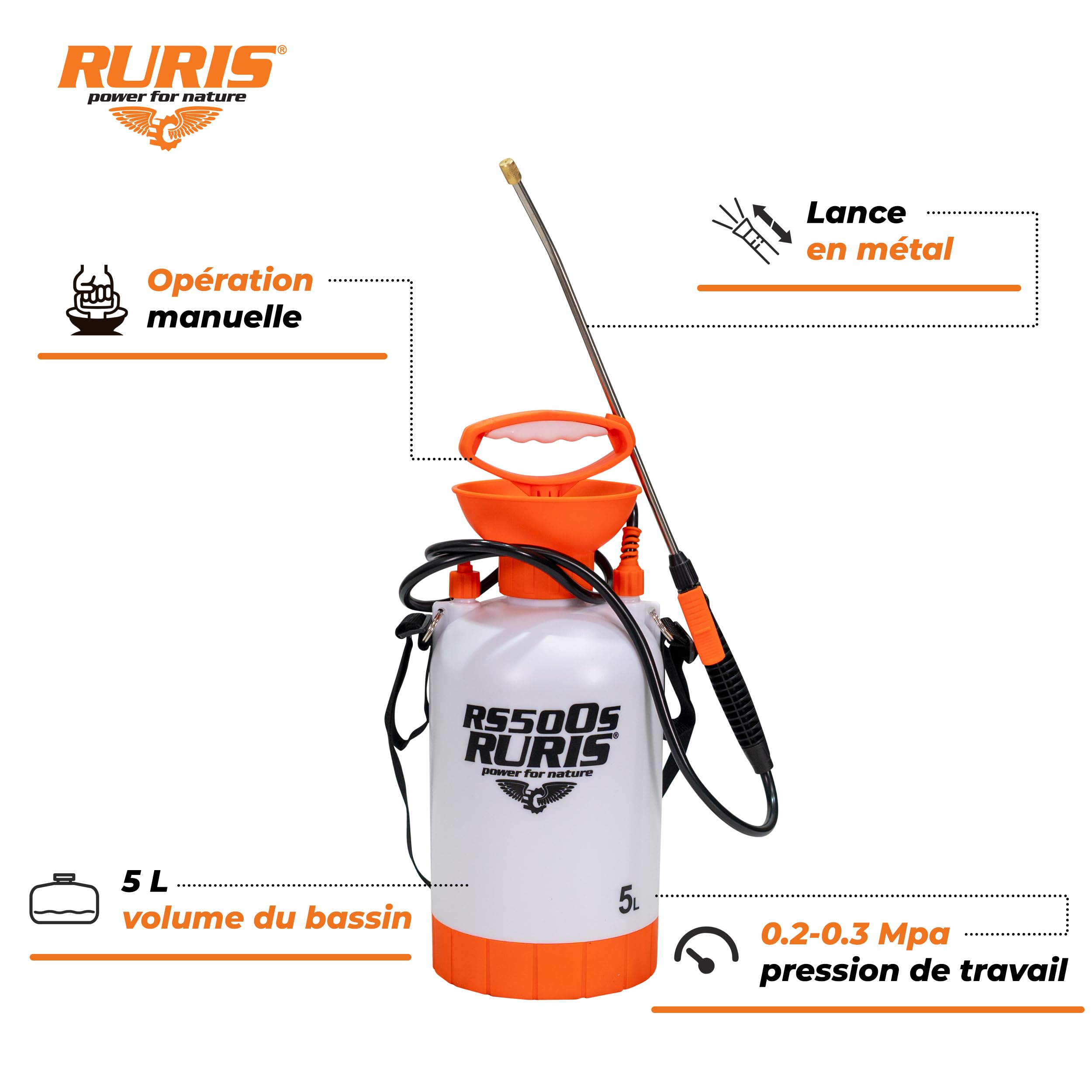 RURIS Hand Sprinkler RS500S - Tank 5 L, Metal Mouth, Pressure 2-3 Bar