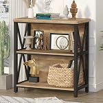 FATORRI Small Bookshelf, Rustic Book Shelf for Small Space, Low Short Bookcase, Industrial Wood and Metal Bookshelf and Bookcase for Living Room (Rustic Brown)
